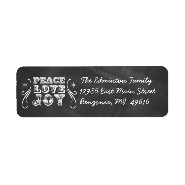 Address Label Peace Love Joy Chalkboard Holiday (Front)