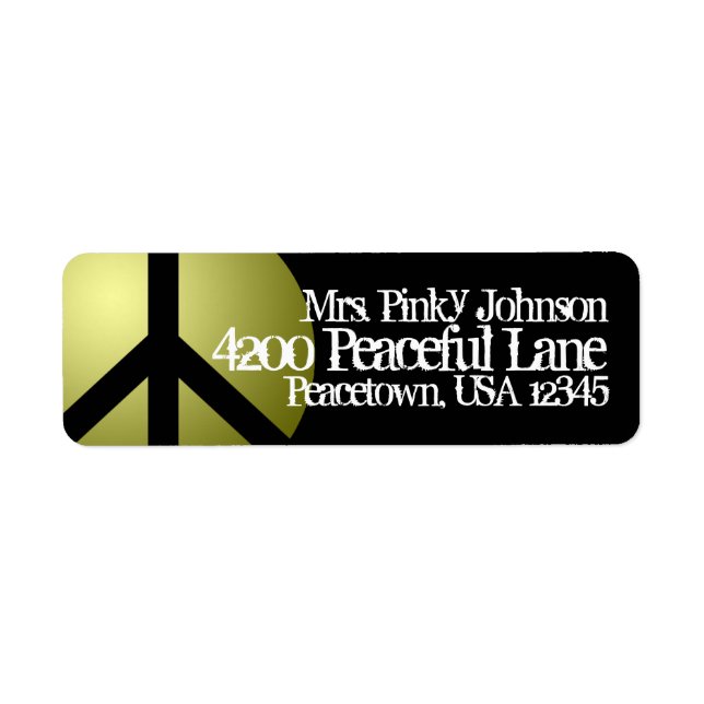 Address Label Peace Sign, Gold, Black, Customize (Front)