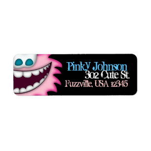 Address Label Pink Fuzzy Creature Black Background