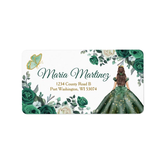 Address Label Quinceañera 15 Anos Emerald Green (Front)