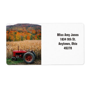 Address label, return, fall trees, tractor.