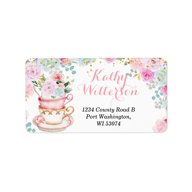 Address Label Tea Party Baby Shower Pastel Floral (Front)