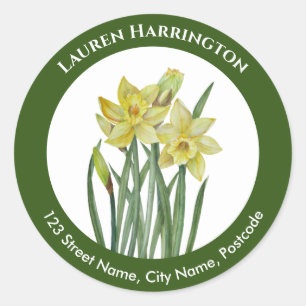 Address Label Watercolor Yellow Dark Green Circle