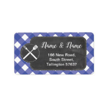 Address Labels Blue gingham BBQ Chalk