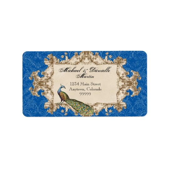 Address Labels - Blue Vintage Peacock & Etchings