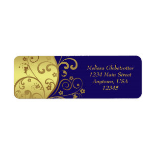 Address Labels--Gold Swirls & Dark Blue