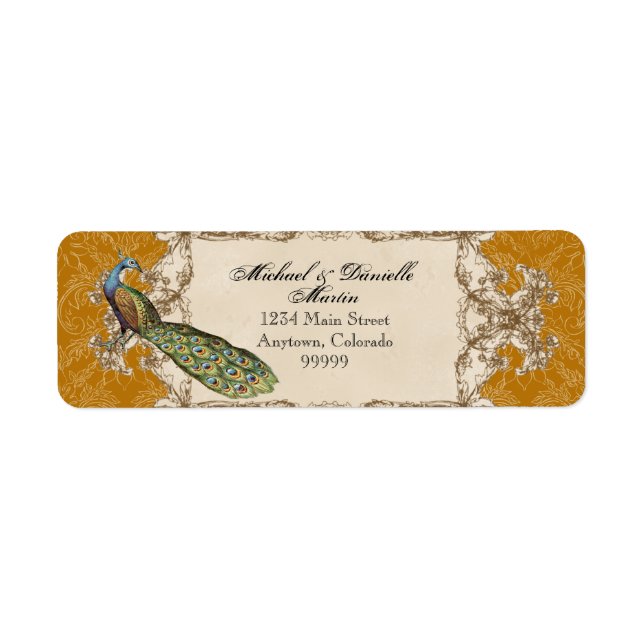 Address Labels - Gold Vintage Peacock & Etchings (Front)