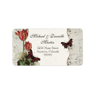 Address Labels - Grey n Cream Red Tulip Damask