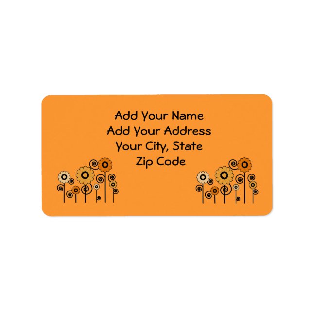 Address Labels, orange Daisies on orange Label (Front)