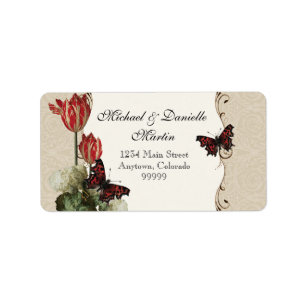 Address Labels - Tan n Cream Red Tulip Damask