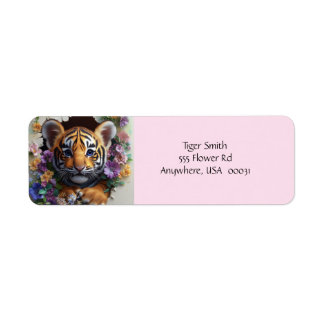 Address Labels with Adorable Tiger Cub and Floral