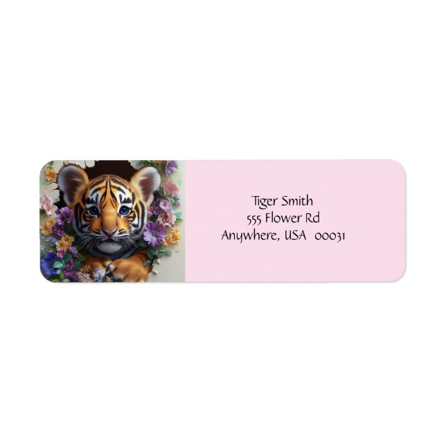 Address Labels with Adorable Tiger Cub and Floral  (Front)