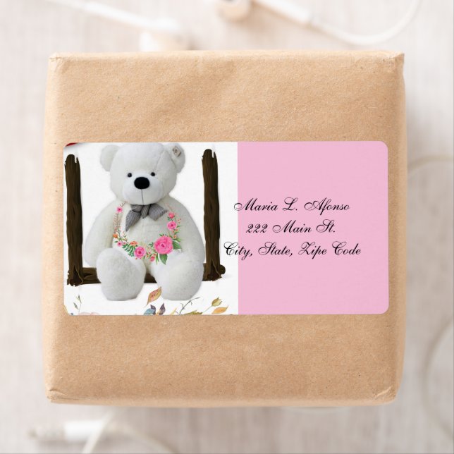 Address Return Labels White Teddy Bear Floral (Insitu)