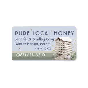 Address sized Honey Jar Label with Watercolor Hive