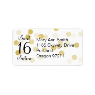 Address Sweet 16 Faux Gold Foil Glitter Lights Label