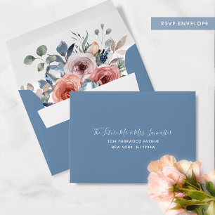 Addressed RSVP, Blissful Floral, Dusty Blue Envelope