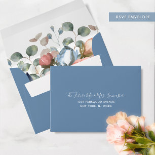 Addressed RSVP, Blissful Floral, Dusty Blue Envelope
