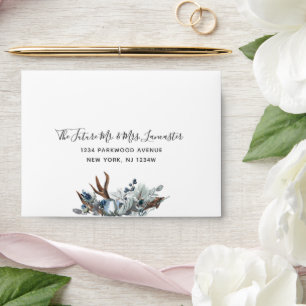 Addressed RSVP, Elegant Dusty Blue Floral Envelope