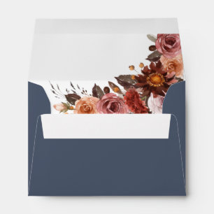 Addressed RSVP, Elegant Slate Dusty Blue, Floral Envelope