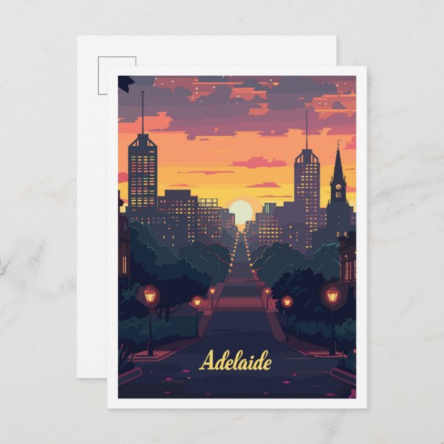 Adelaide Australia Art Vintage Travel Illustration Postcard (Front/Back)