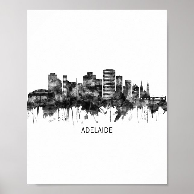 Adelaide Australia Skyline BW Poster (Front)