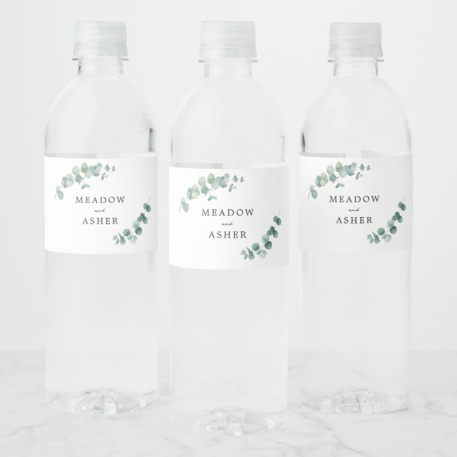 Adelaide Wedding Watercolor Eucalyptus Water Bottle Label (Bottles)