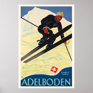 Adelboden Swiss Switzerland Bernese Ski Winter Poster