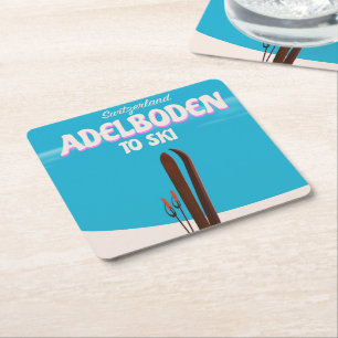 Adelboden Switzerland ski travel poster Square Paper Coaster