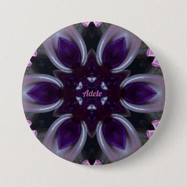 ADELE ~ Purple White Pink Green BLING  3 Inch Round Button (Front)