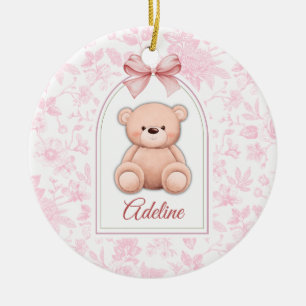 Adeline Custom Pink Teddy Bear Nursery Design Ceramic Ornament
