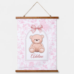 Adeline   Custom Pink Teddy Bear Nursery Design  Hanging Tapestry