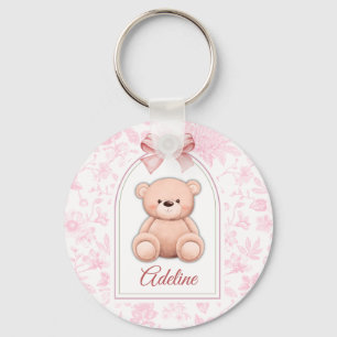 Adeline   Custom Pink Teddy Bear Nursery Design  Keychain