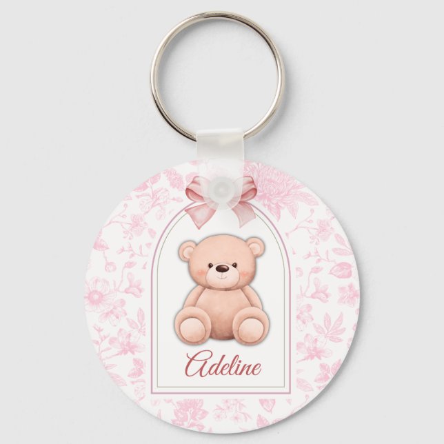 Adeline | Custom Pink Teddy Bear Nursery Design  Keychain (Front)