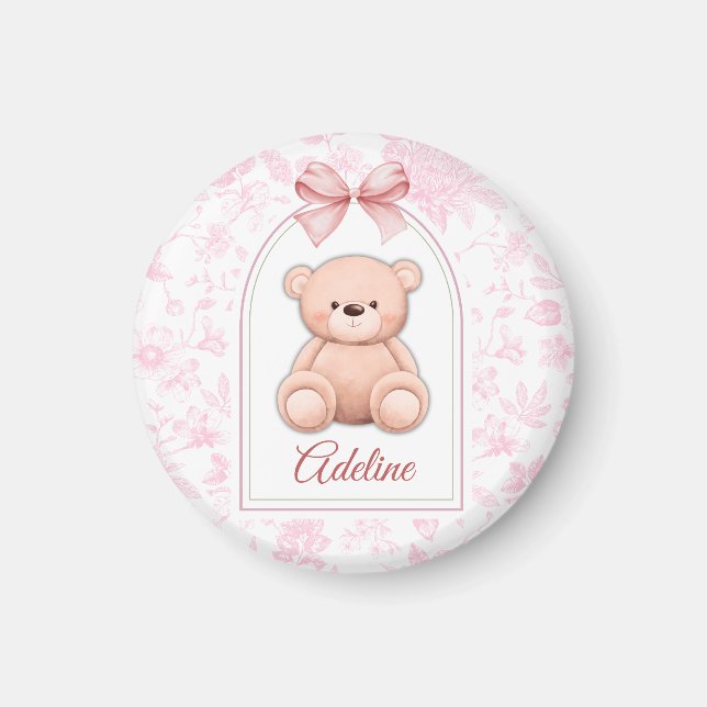Adeline | Custom Pink Teddy Bear Nursery Design  Magnet (Front)
