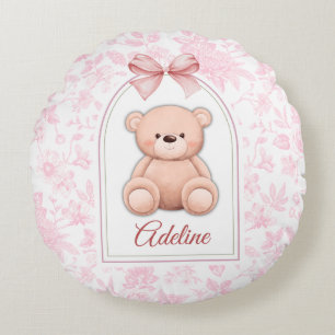 Adeline Custom Pink Teddy Bear Nursery Design Round Pillow