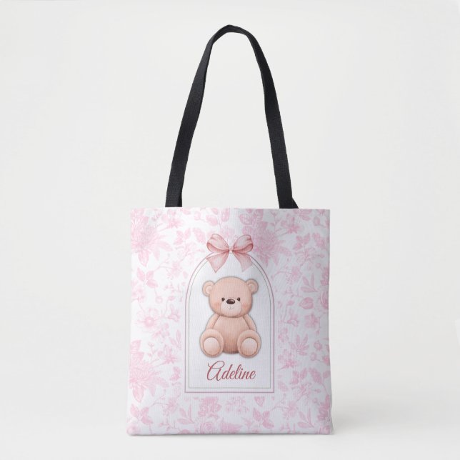 Adeline | Custom Pink Teddy Bear Nursery Design  Tote Bag (Front)