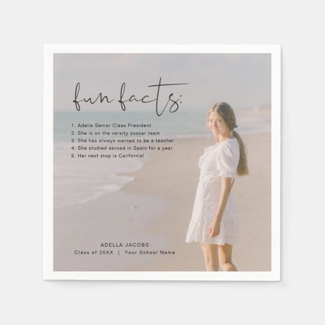 ADELLA Modern Minimal Fun Facts Graduation Party Napkin (Front)