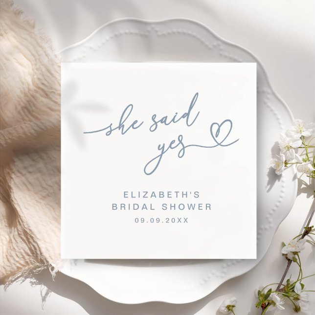 ADELLA Modern Minimal She Said Yes Bridal Shower Napkin (Creator Uploaded)