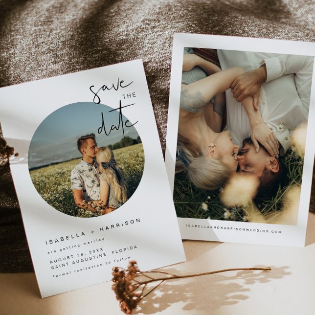 ADELLA-Modern Minimalist Round Photo Save the Date Invitation (Creator Uploaded)