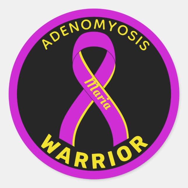 Adenomyosis Warrior Ribbon Black Round Sticker (Front)
