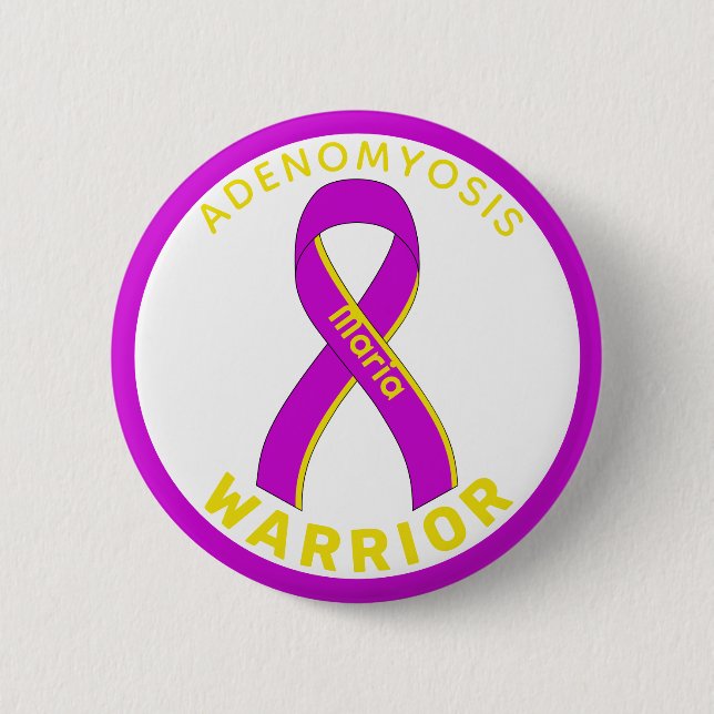 Adenomyosis Warrior Ribbon White Button (Front)
