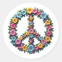 Adesivo Redondo Floral Peace Symbol Round Sticker