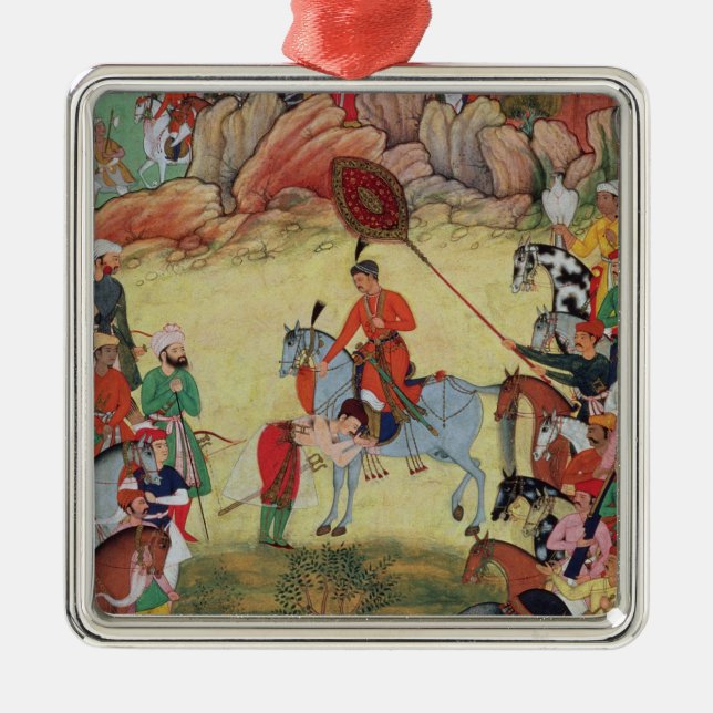 Adham Khan paying homage to Akbar at Sarangpur, Ce Metal Ornament (Front)