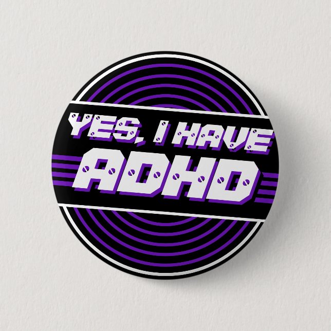 ADHD 80s Music Black Purple Vinyl Record 2 Inch Round Button (Front)