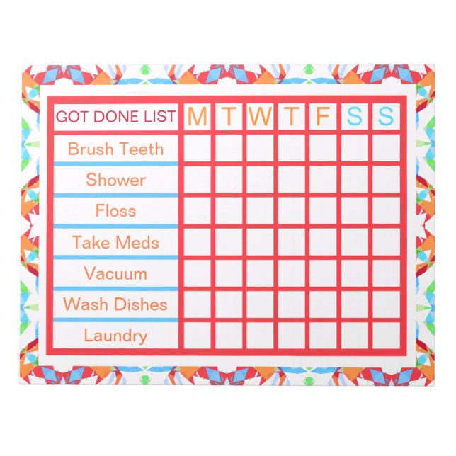 ADHD ADD Girl’s Women’s Weekly Checklist Reminder  Notepad (Front)