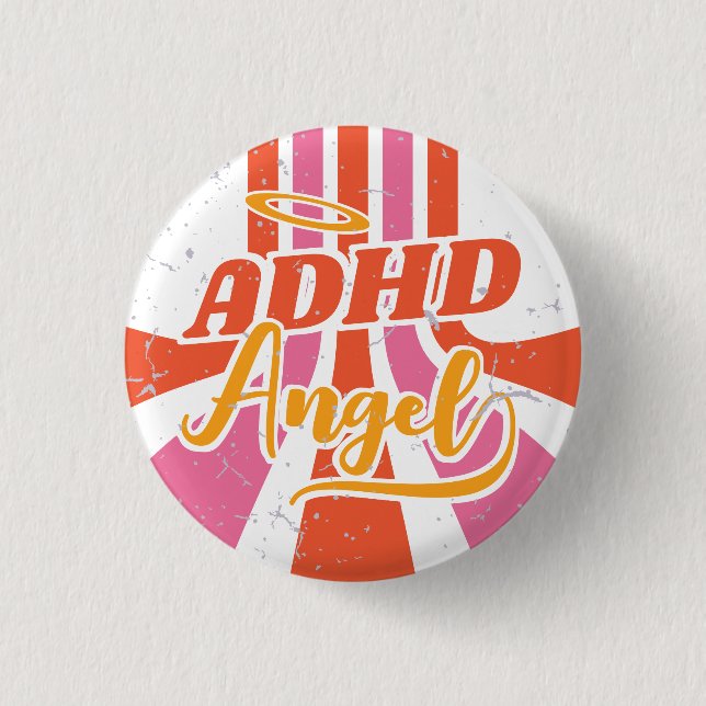 ADHD Angel Cute Retro Mental Health 1 Inch Round Button (Front)