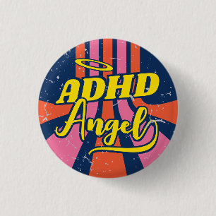 ADHD Angel Cute Retro Mental Health Slogan 1 Inch Round Button