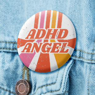 ADHD Angel Orange White 70s Disco Retro 1 Inch Round Button