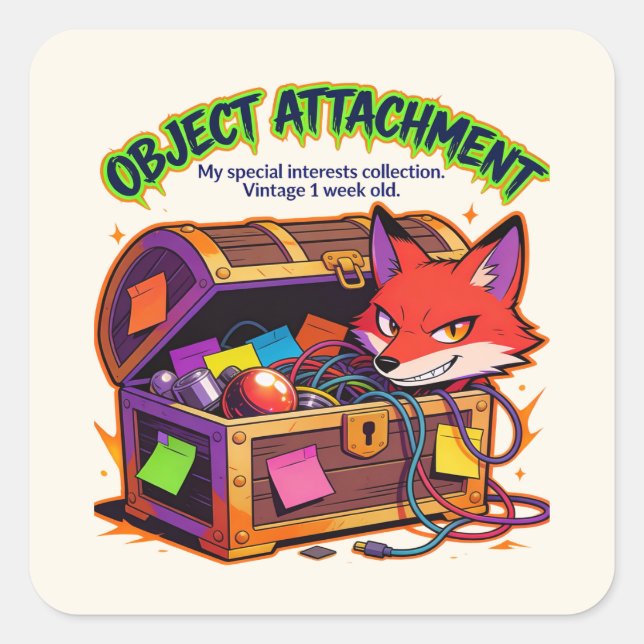 ADHD Autism OCD Funny Object Attachement Square Sticker (Front)