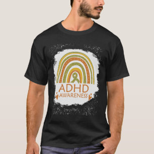 ADHD Awareness Bleached Rainbow Orange Ribbon   Ki T-Shirt